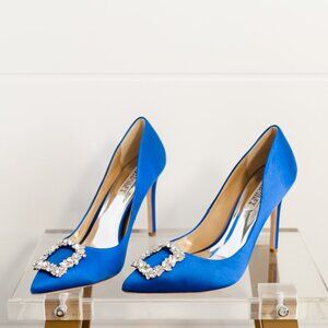Badgley Mischka Cher Blue Satin Heels Women Stiletto 8.5 New Pointed Toe